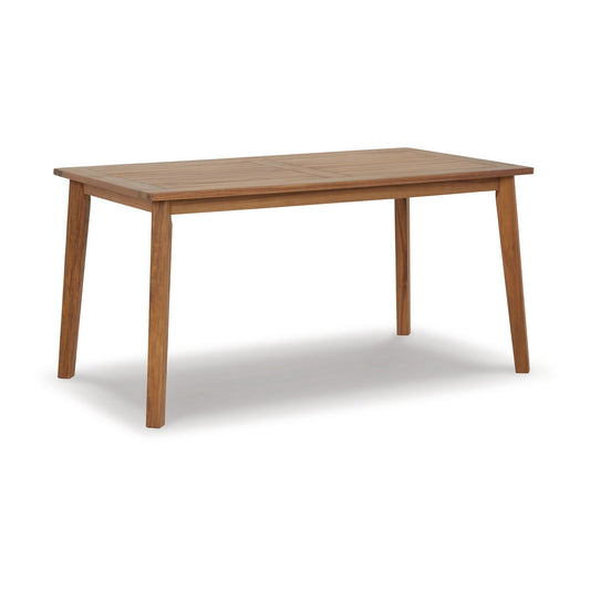 Benzara BM296947 Nilen 59" Dining Table With Natural Brown Acacia Wood and Slatted Surface