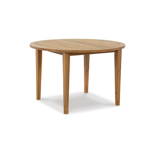 Benzara BM296962 Ita 46" Round Dining Table With Slatted Wood Tabletop and Brown Acacia Frame