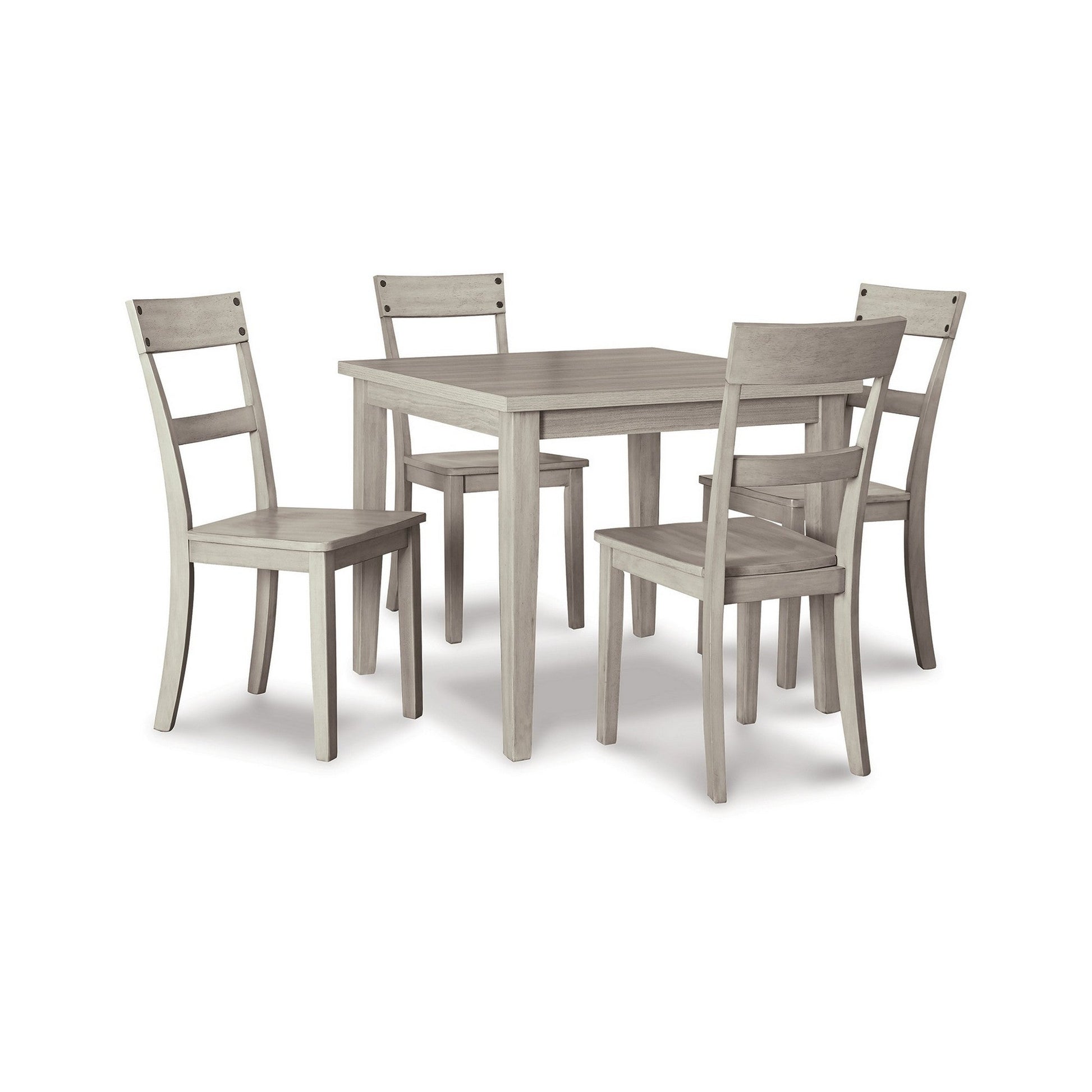 Benzara BM296996 5-Piece Farmhouse Dining Set With Weathered Gray Wood and Sleek Nailhead Accent