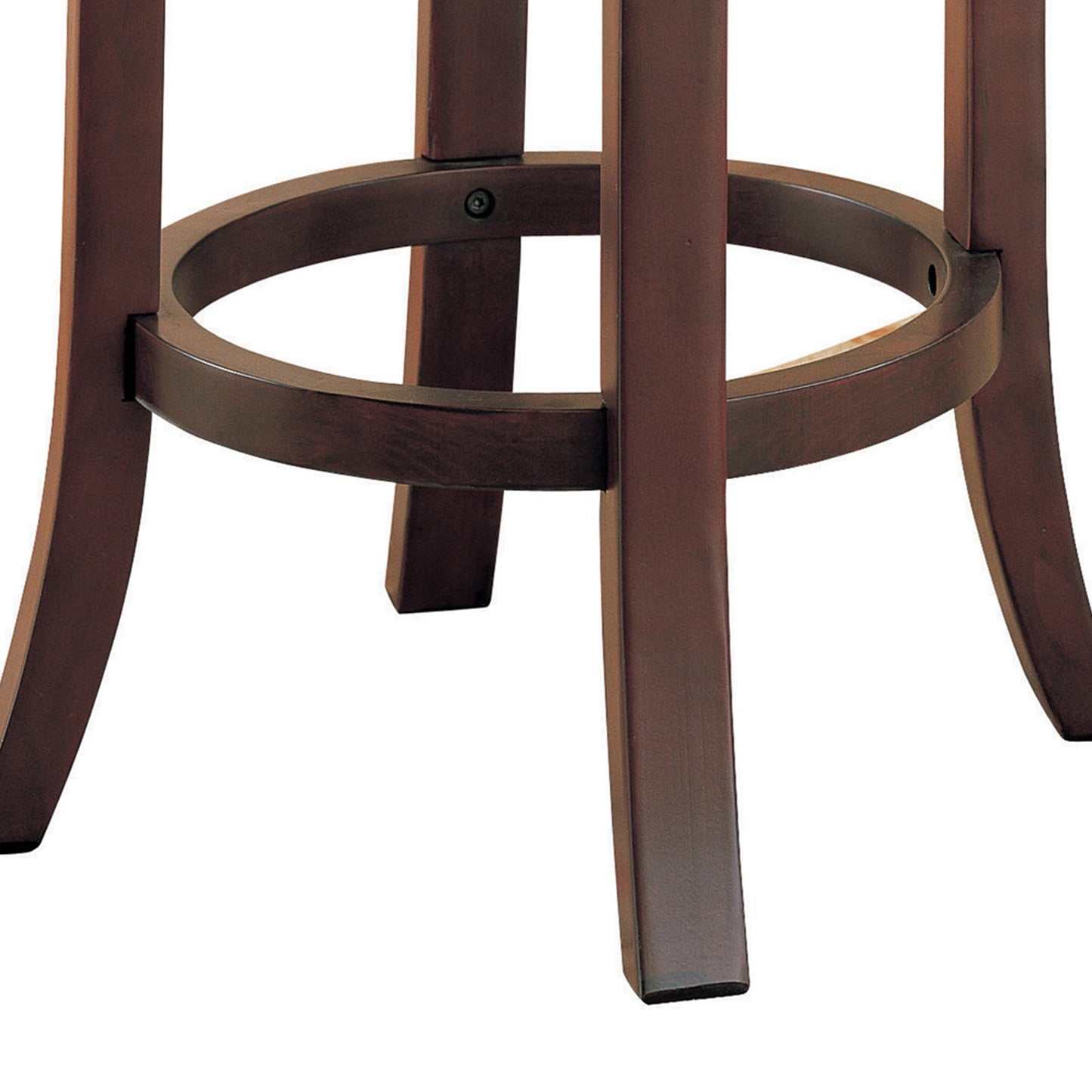 Benzara BM68987 Brown Round Wooden Counter Height Stool With Upholstered Seat, Set of 2