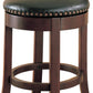 Benzara BM68987 Brown Round Wooden Counter Height Stool With Upholstered Seat, Set of 2