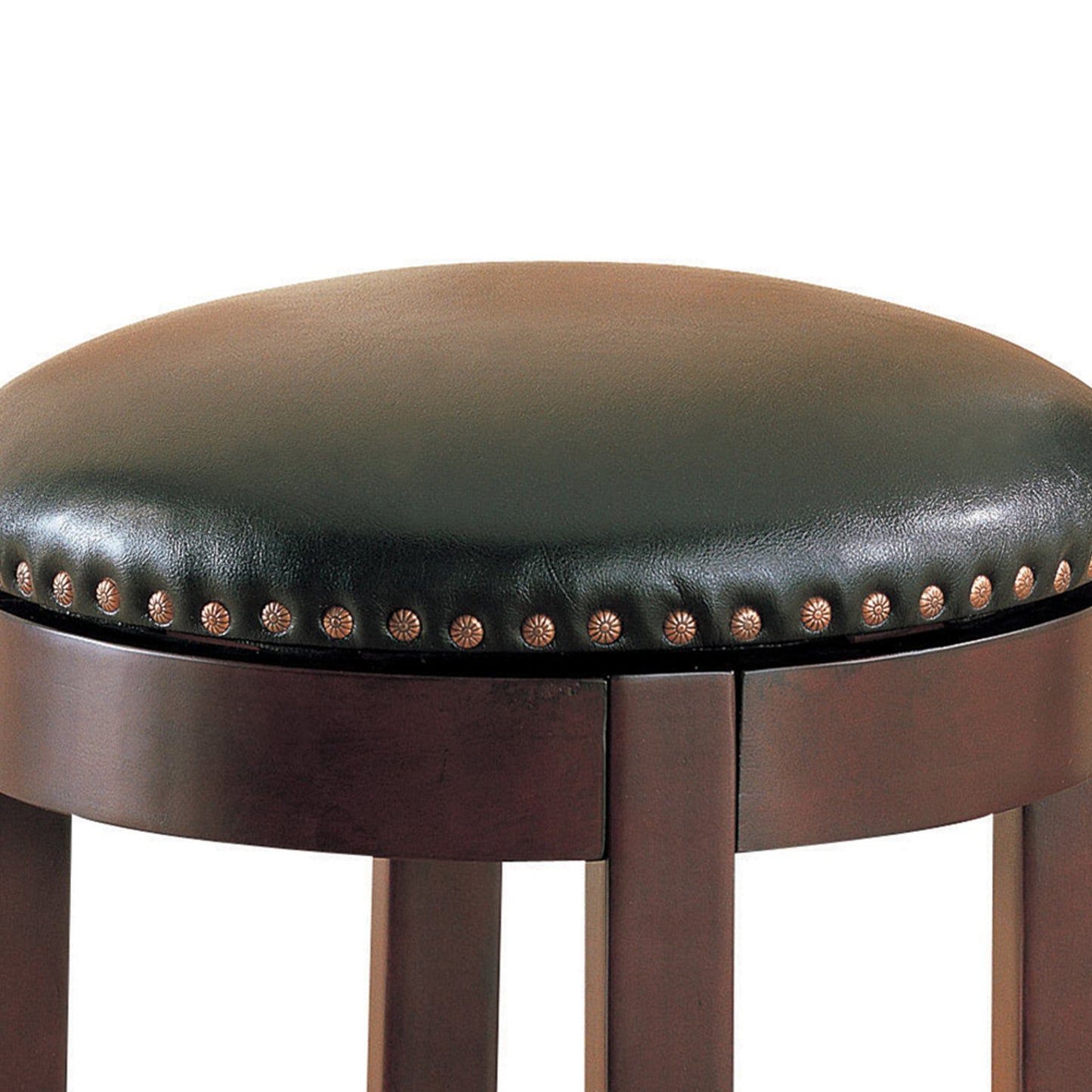 Benzara BM68987 Brown Round Wooden Counter Height Stool With Upholstered Seat, Set of 2