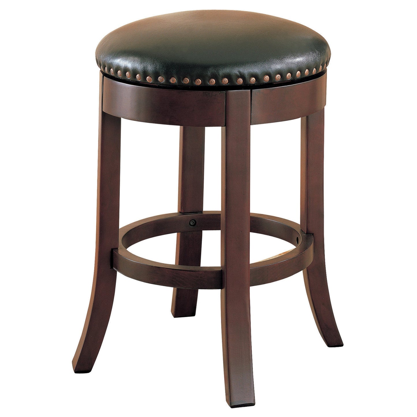 Benzara BM68987 Brown Round Wooden Counter Height Stool With Upholstered Seat, Set of 2