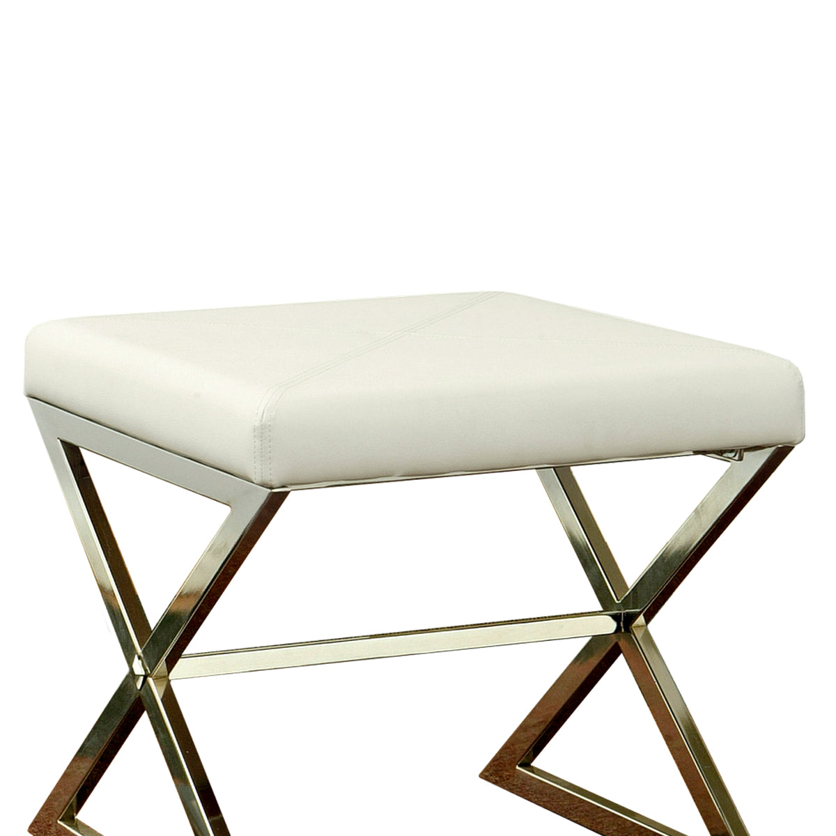 Benzara BM69636 White Contemporary Upholstered Stool Metal Base