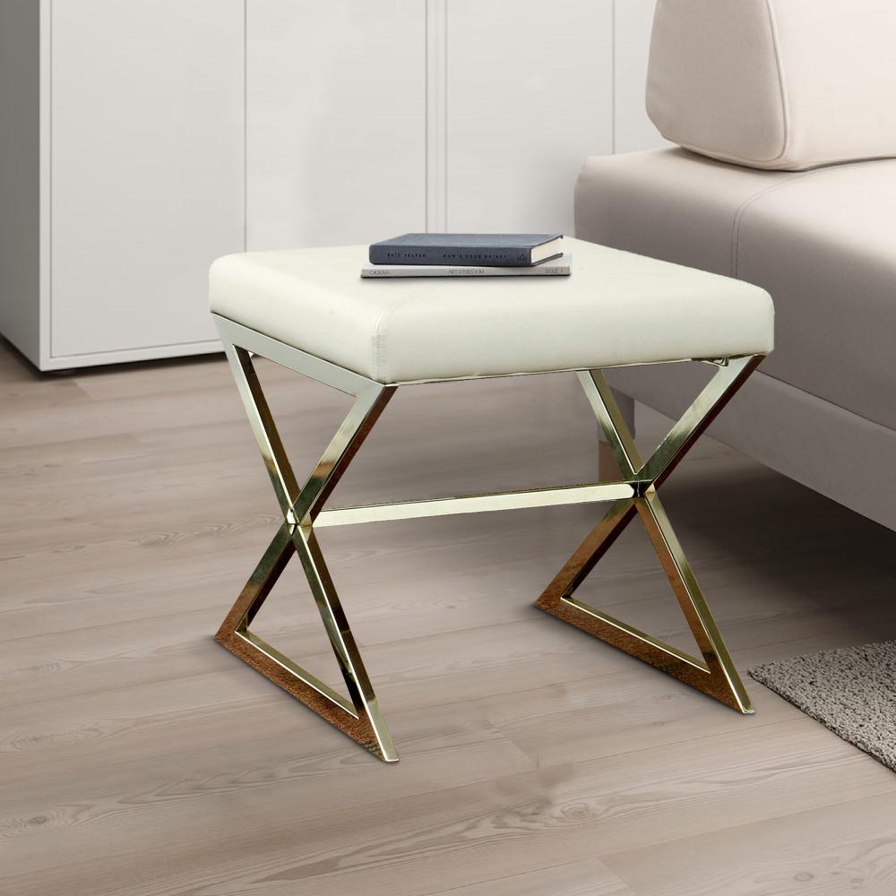 Benzara BM69636 White Contemporary Upholstered Stool Metal Base