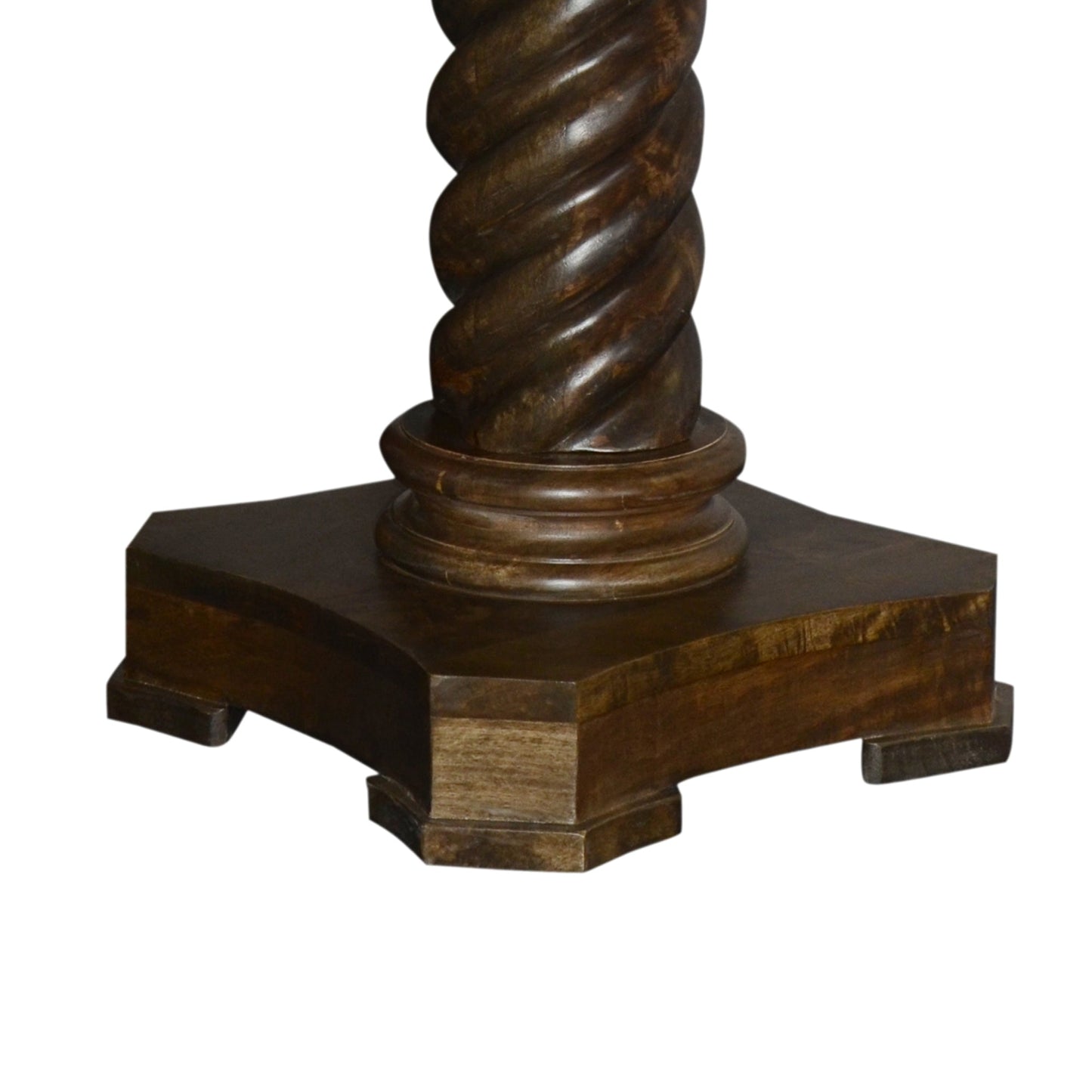 Benzara UPT-213135 Dark Brown Round Mango Wood Table With Twisted Pedestal Base and Molded Top