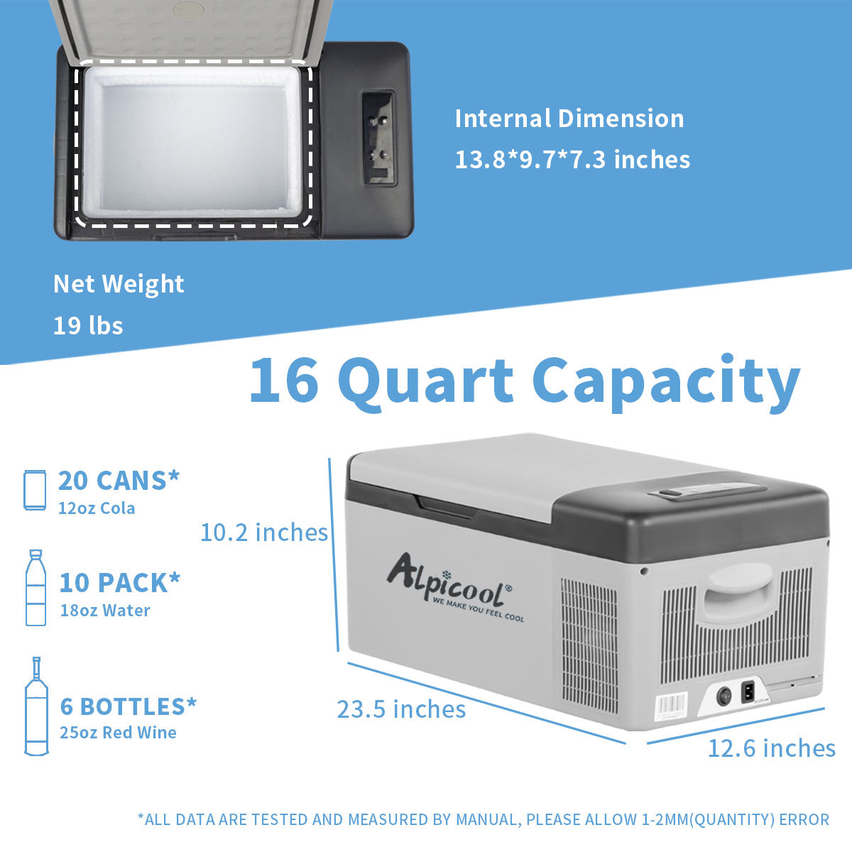 Alpicool C15 15L/16QT Portable Car Fridge