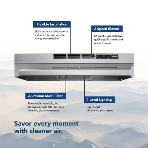 Broan 30" 230 Max Blower CFM PrintGuard Convertible Under-Cabinet Stainless Steel Range Hood
